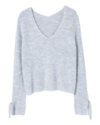 Pull à col en v bleu clair Mango