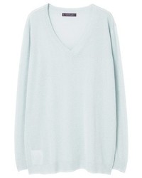 Pull à col en v bleu clair Mango
