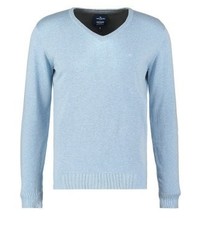 Pull à col en v bleu clair Tom Tailor