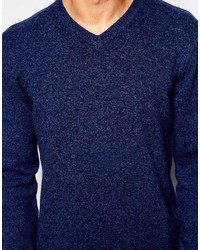 Pull à col en v bleu marine Asos