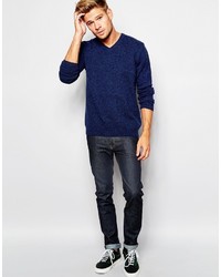 Pull à col en v bleu marine Asos