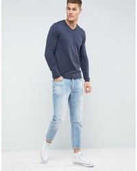 Pull à col en v bleu marine Asos