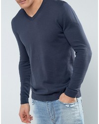 Pull à col en v bleu marine Asos