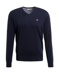 Pull à col en v bleu marine Lacoste