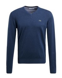 Pull à col en v bleu marine Lacoste