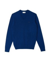 Pull à col en v bleu marine Lacoste