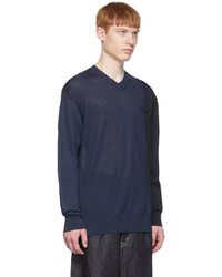 Pull à col en v bleu marine Comme des Garcons Homme