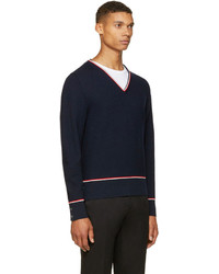 Pull à col en v bleu marine Thom Browne