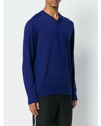 Pull à col en v bleu marine Lanvin