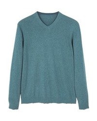 Pull à col en v bleu Mango