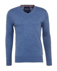 Pull à col en v bleu Superdry