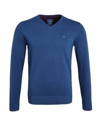 Pull à col en v bleu Tom Tailor