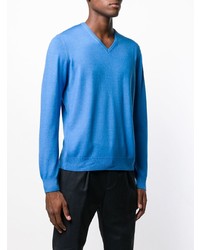 Pull à col en v bleu Fay