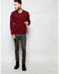 Pull à col en v bordeaux Asos