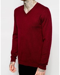 Pull à col en v bordeaux Asos