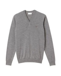 Pull à col en v gris Lacoste