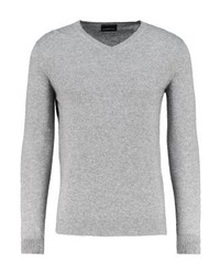 Pull à col en v gris Sisley