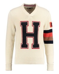 Pull à col en v gris Tommy Hilfiger