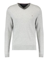 Pull à col en v gris Tommy Hilfiger