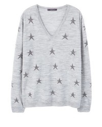 Pull à col en v imprimé gris Mango