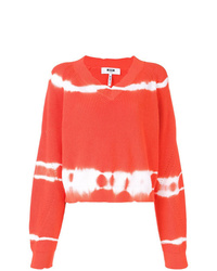 Pull à col en v imprimé tie-dye orange