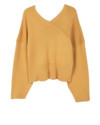 Pull à col en v jaune Mango