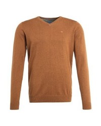 Pull à col en v marron clair Tom Tailor