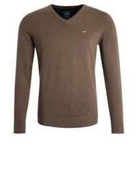 Pull à col en v marron clair Tom Tailor
