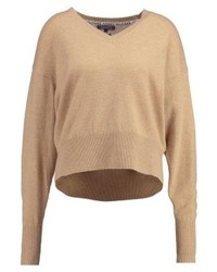 Pull à col en v marron clair Tommy Hilfiger