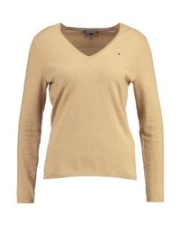 Pull à col en v marron clair Tommy Hilfiger