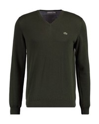 Pull à col en v marron foncé Lacoste