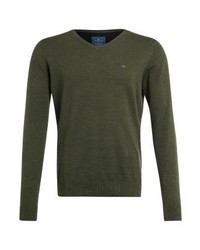 Pull à col en v olive Tom Tailor