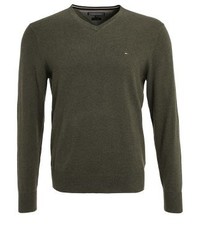 Pull à col en v olive Tommy Hilfiger