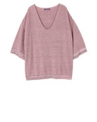 Pull à col en v rose Mango
