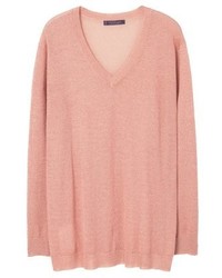 Pull à col en v rose Mango