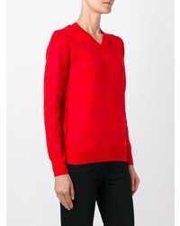 Pull à col en v rouge Junya Watanabe