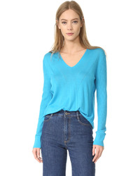 Pull à col en v turquoise Tome