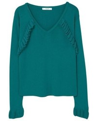 Pull à col en v vert Mango
