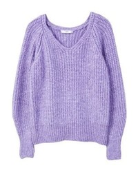 Pull à col en v violet clair Mango