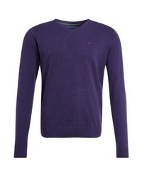 Pull à col en v violet Tom Tailor
