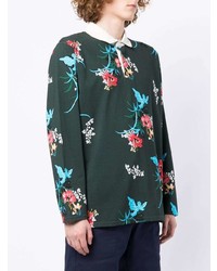 Pull à col polo à fleurs vert foncé YMC