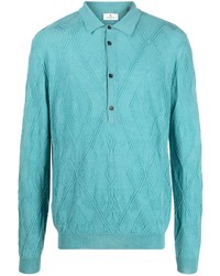 Pull à col polo à losanges turquoise