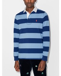 Pull à col polo à rayures horizontales bleu clair Polo Ralph Lauren