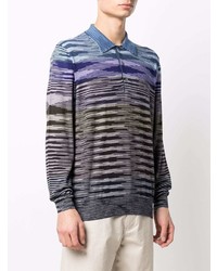 Pull à col polo à rayures horizontales bleu marine Missoni