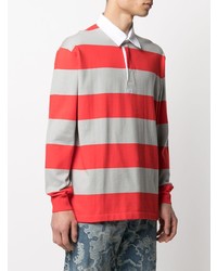 Pull à col polo à rayures horizontales rouge MSGM