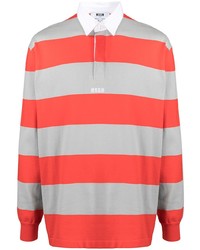 Pull à col polo à rayures horizontales rouge MSGM