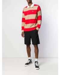 Pull à col polo à rayures horizontales rouge Stussy