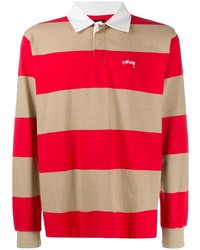 Pull à col polo à rayures horizontales rouge Stussy