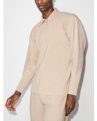 Pull à col polo beige Homme Plissé Issey Miyake