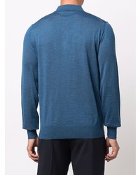 Pull à col polo bleu canard Emporio Armani